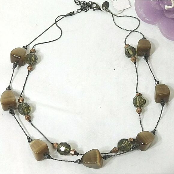Lia Sophia JAVA Necklace, Glass Cat's Eye, Brown, 16-19", NWT - Picture 5 of 7